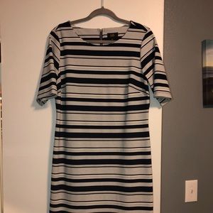 Knee length navy and white striped dress. Size 10